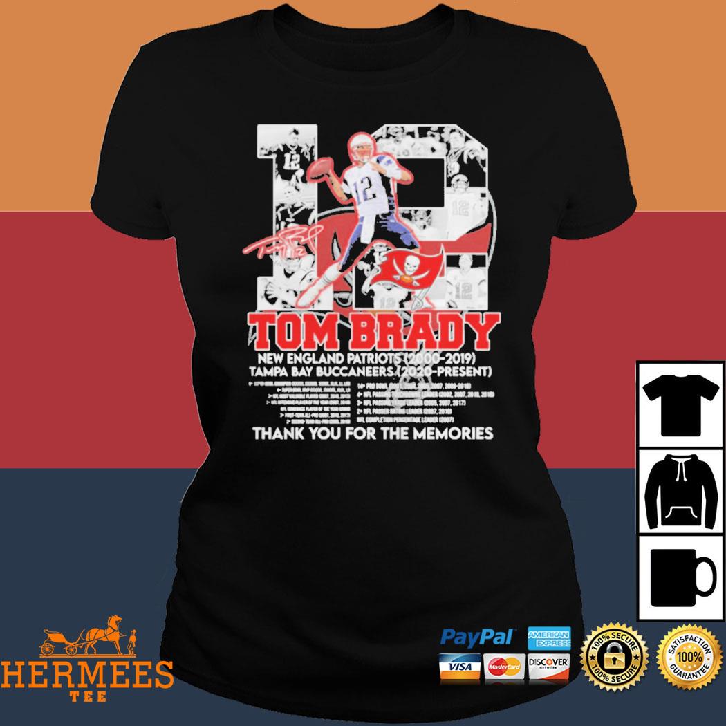 Official 12 Tom Brady new england Patriots tampa bay buccaneers thank you  for the memories shirt,tank top, v-neck for men and women