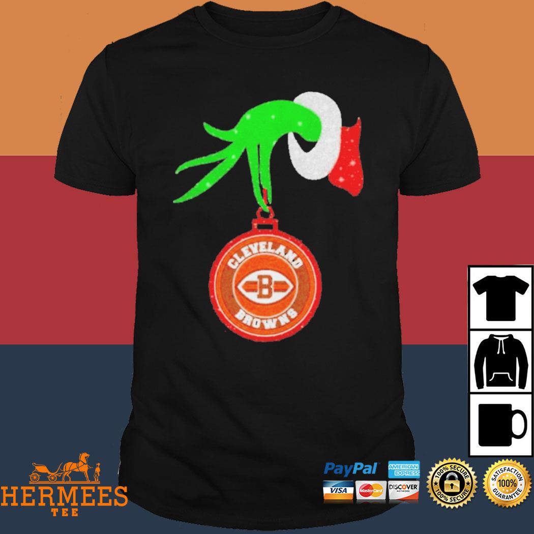 Grinch hand holding Cleveland browns Christmas shirt, hoodie, sweater, long  sleeve and tank top