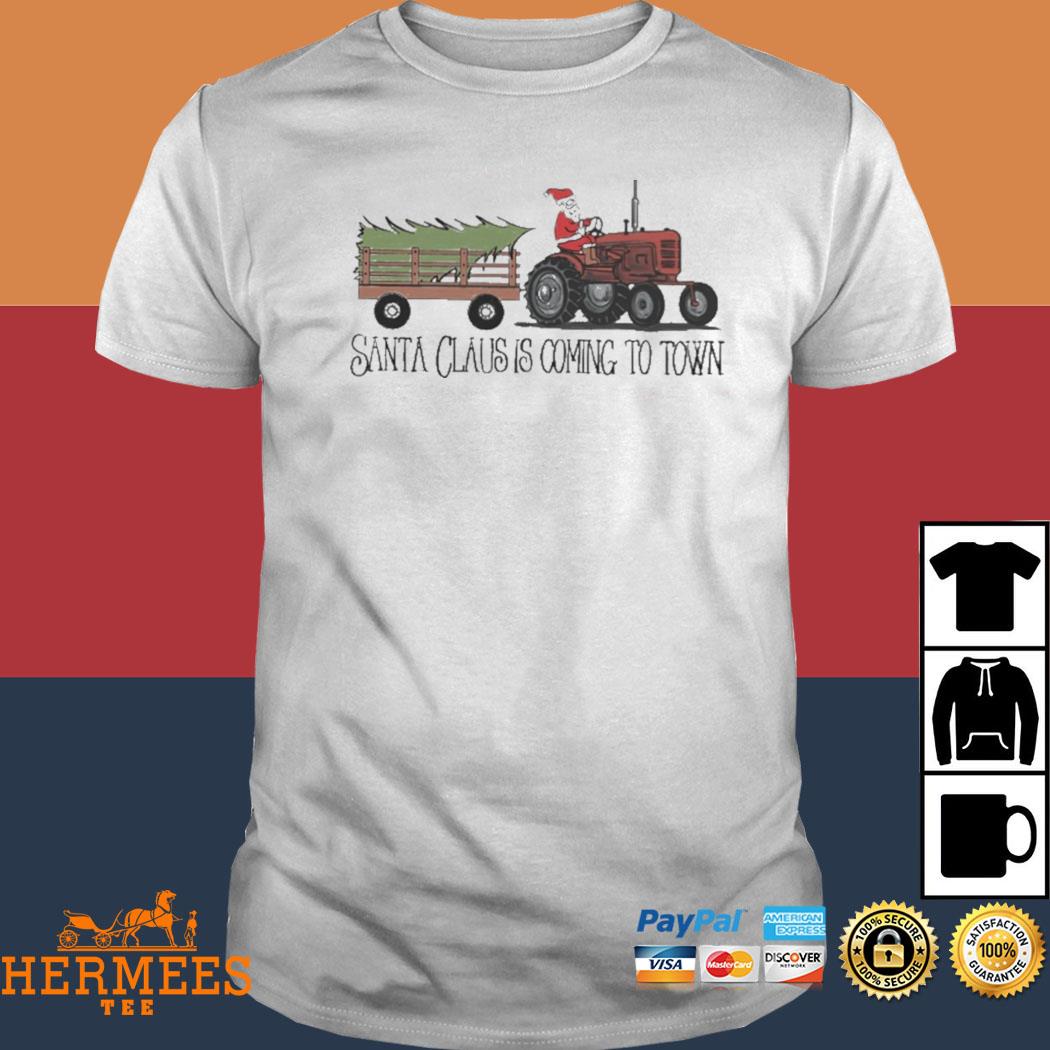 Official Santa Claus Is Coming To Town Tractor Hoodie Christmas Tractor Santa Shirt
