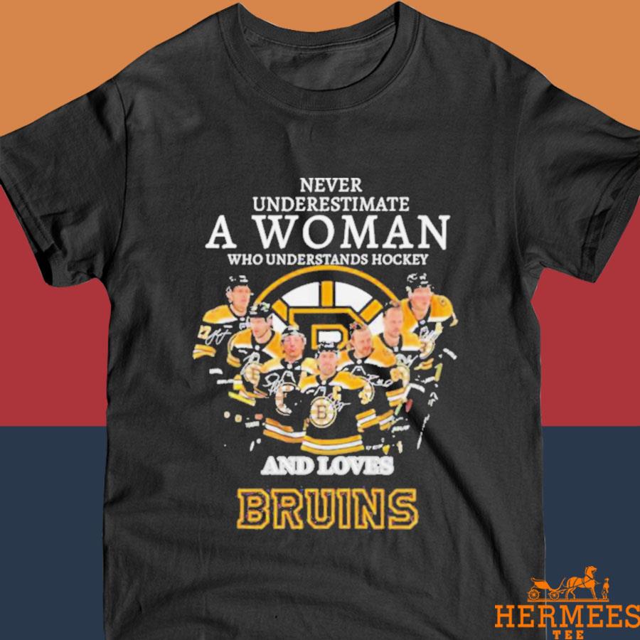 Official Never Underestimate A Woman Who Understand Hockey And Loves Boston Bruins 2023 Signatures Shirt
