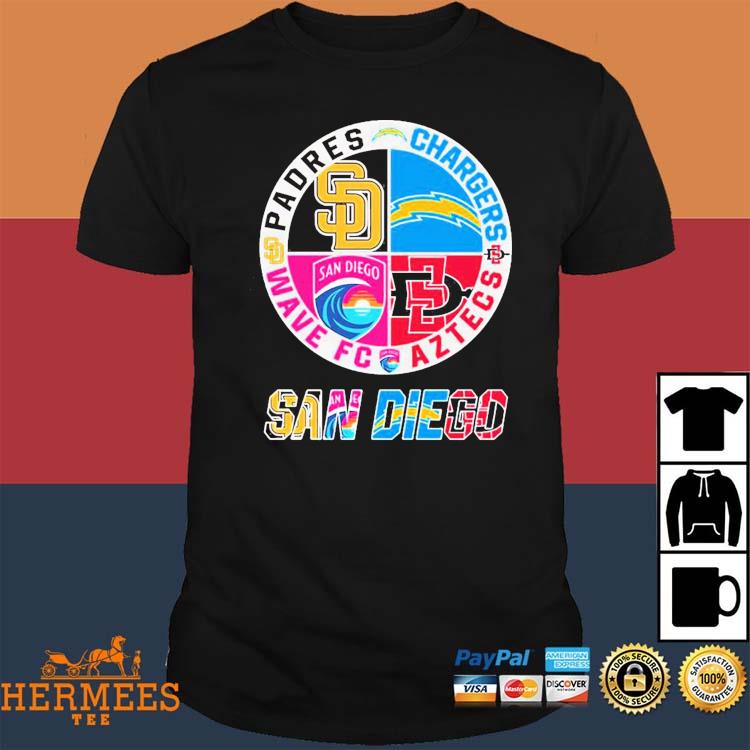 2023 San Diego Sports Teams Padres Chargers Aztecs And Wave Fc Logo Shirt,  hoodie, sweater, long sleeve and tank top