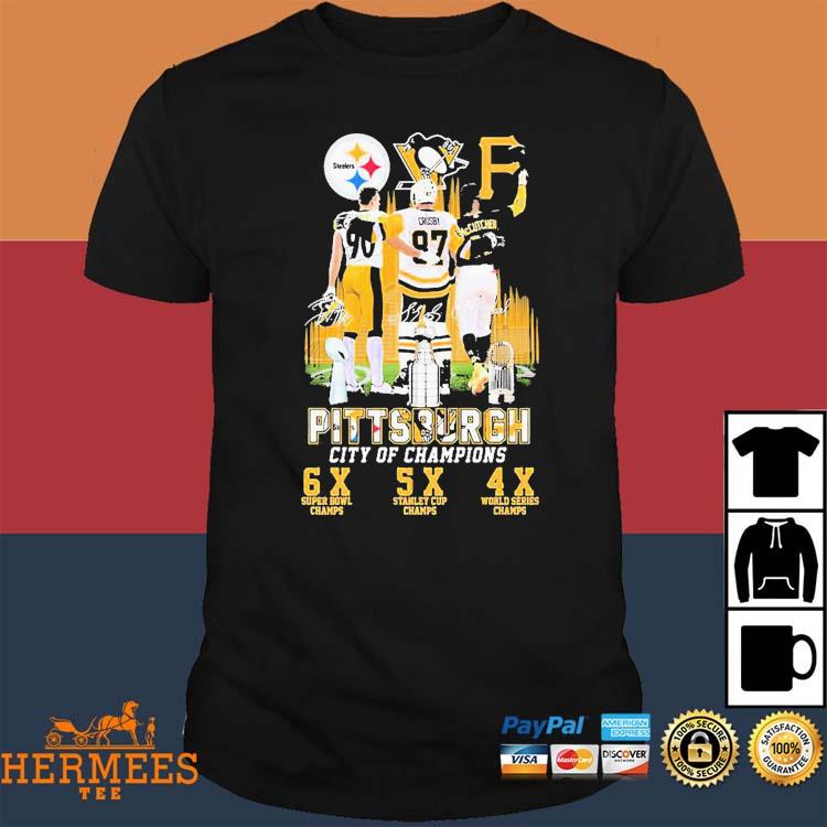 Pittsburgh City Of Champions Steelers Penguins Pirates Players Signatures  Shirt