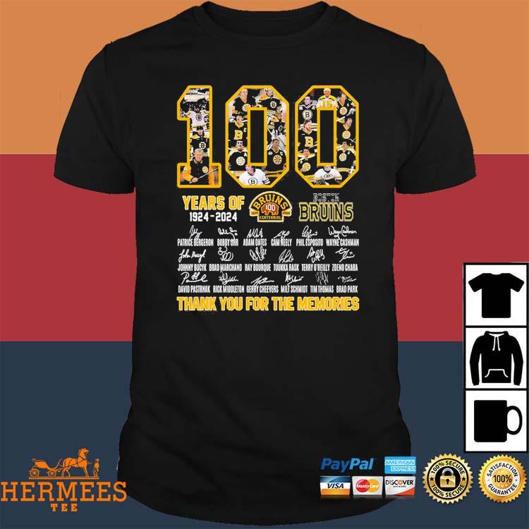 100 years of 1924 2024 Boston Bruins thank you for the memories shirt,  hoodie, sweater, long sleeve and tank top
