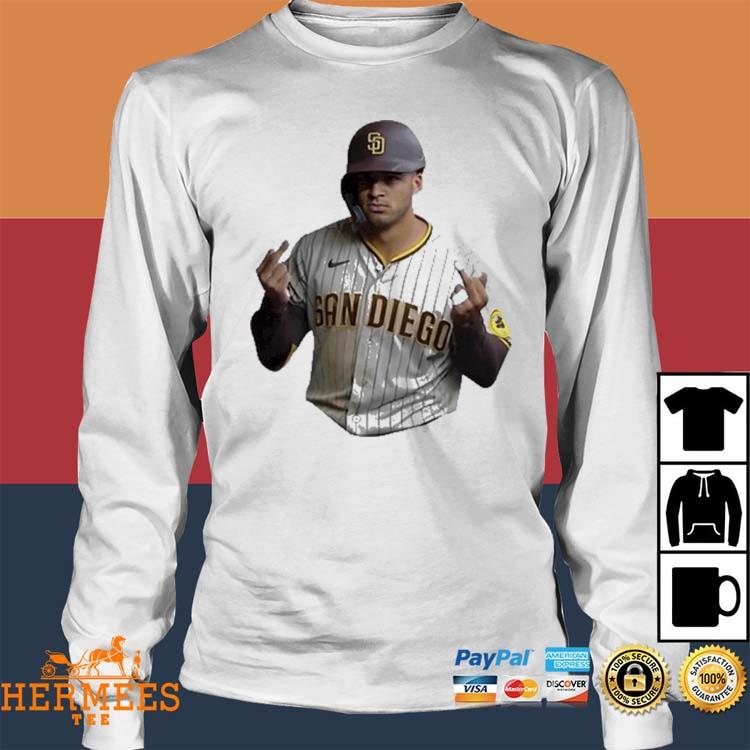 Fernando Tatis Jr. #23 San Diego Padres wearing grish flipping